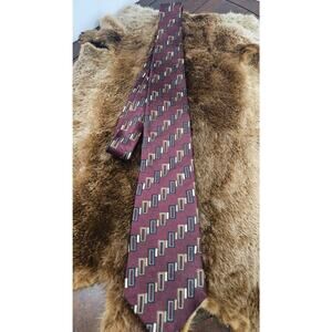 Milano Uomo Men's XTRA-LONG Silk Tie Red Geometric Pattern